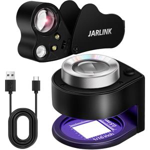 JARLINK 2 Pack 30X 60X Jewelers Loupe, Foldable Jewelry Magnifier with Bright LED Light, Desktop Loupe Magnifier with 3 LED Light and 3 UV Light for Gems, Jewelry, Coins, Stamps (Black)