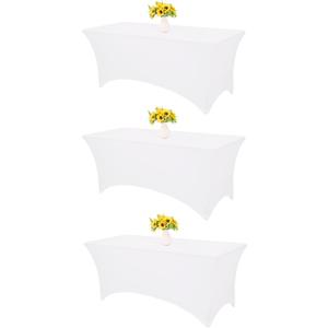 HAISIWLKJ 3 Pack Table Cloth 8ft White Tablecloths for Rectangle Folding Table Spandex Fitted Stretch Cover Wrinkle Resistant Washable Protector for Party, Wedding, Banquet, Festival