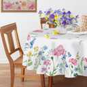 Spring Summer Floral Flowers Round Tablecloth 60 x 60 Inch, Poppy Bellflower Bloom Decorative Table Cloth Wildflower Dining Table Cover, Butterfly Seasonal Dinner Party Picnic Decoration
