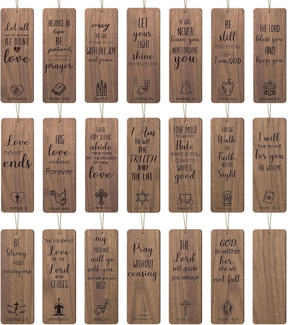 40 Pieces Religious Bookmarks Vintage Wooden Christian Bookmarks Inspirational Religious Gifts Baptism Bible Verses Gifts for Women Men Book Lovers Supplies, 5.12 x 1.77 Inches