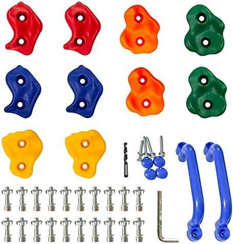 KINSPORY 10Pc Colourful Pig Nose Shape Children Rock Climbing Holds Indoor Outdoor Kids Playground Build with Two Blue Handles - Mounting Hardware Kit Included
