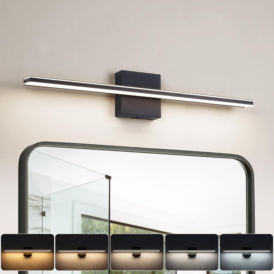 Vanity Light for Bathroom Lighting Fixtures Over Mirror 24 Inch Dimmable 5CCT Modern Vanity Lights Black Bathroom Light Bar Bath Wall Sconce 18W