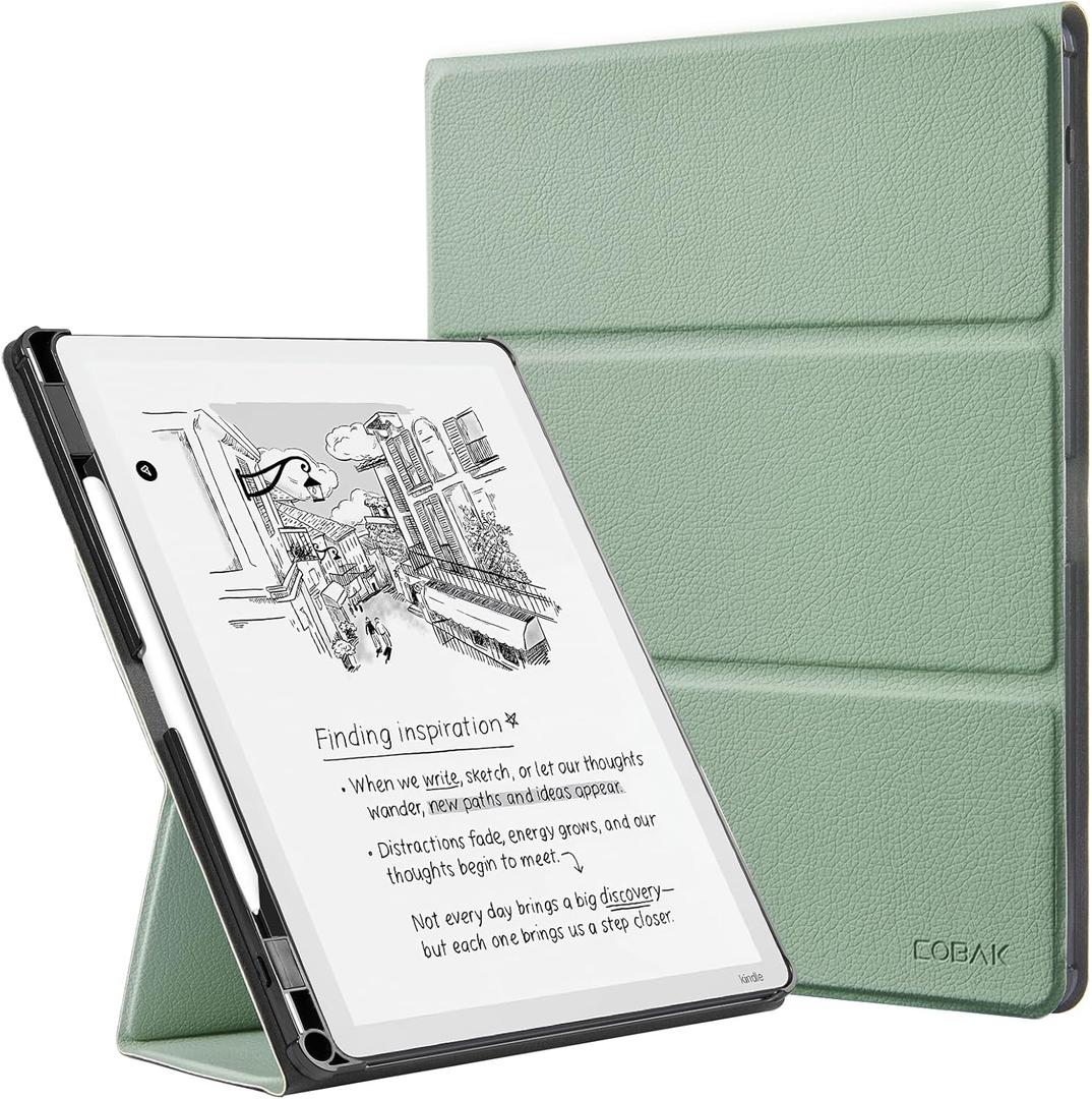 CoBak Case for 11" Kindle Scribe 3rd Generation 2025, Kindle Scribe Colorsoft with Two Viewing Angles - All New PU Leather Cover with Auto Sleep Wake, Pen Holder. Sage Green