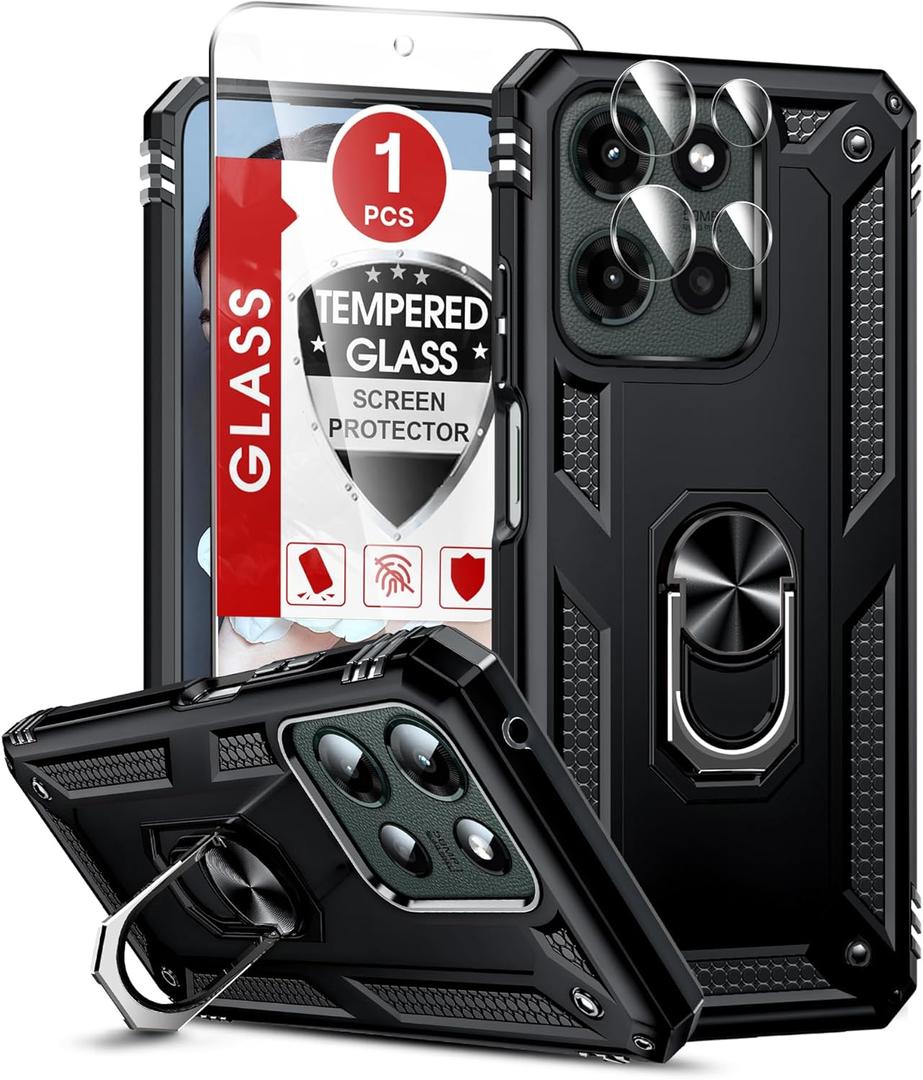 LeYi for Motorola Moto G-2025 Case: Moto G 2025 Phone Case with Screen Protector Camera Lens Protector, Heavy Duty Android Unlocked Cover Magnetic Stand Para Phone Case Moto G 5G 2025 Celulares, Black