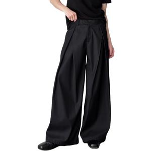 THWEI Men's Baggy Wide Leg Pants Zipper Fly Pleated Trousers Casual Dress Pants with Pocket (Black, XL)