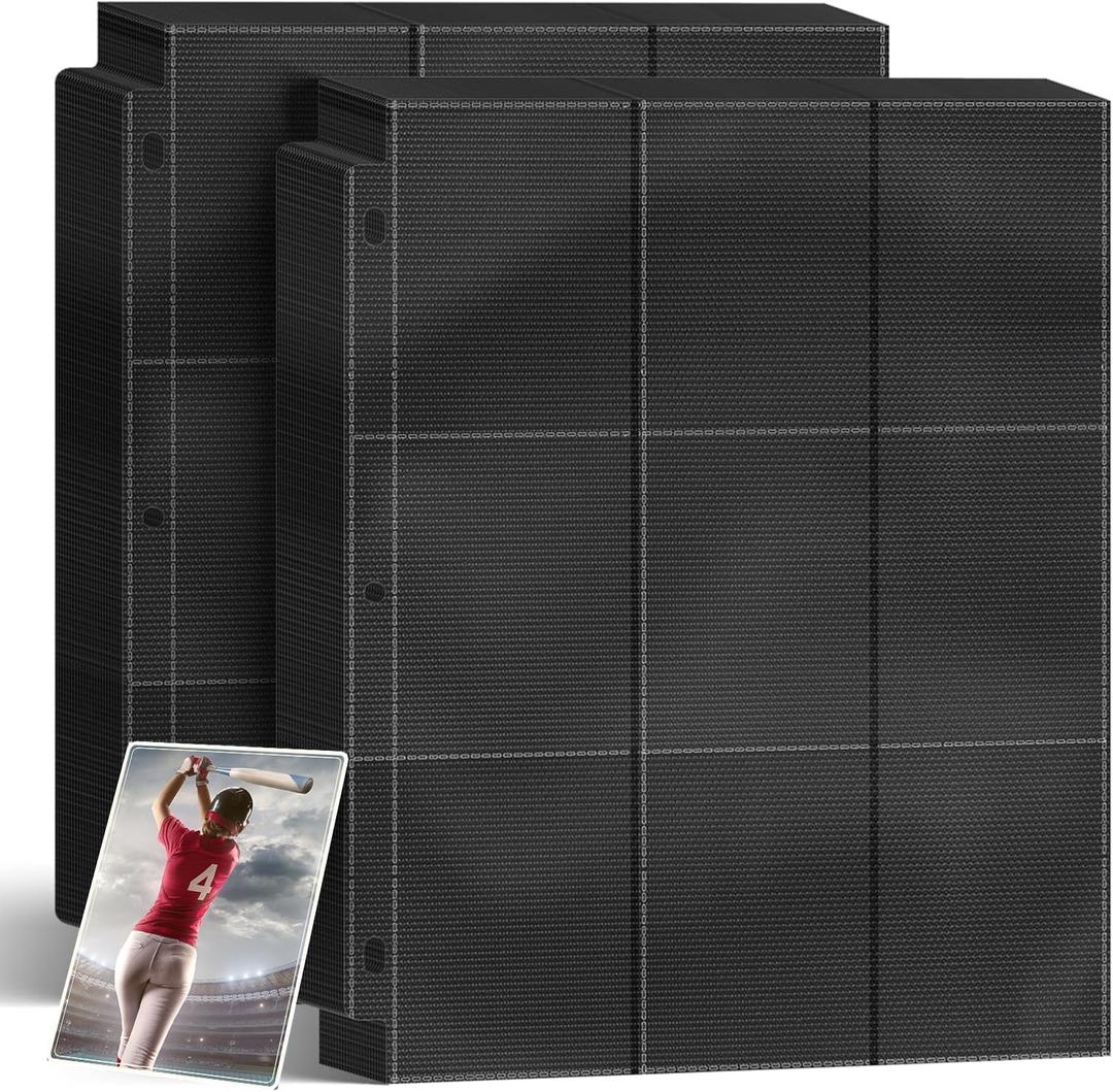 Trading Card Binder Sleeves, Baseball Holder Fit for Standard Size Sport Cards, 3 Ring Binder (Black) (100PCS)