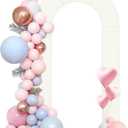 7.2FT Open Arch Backdrop Stand with Ivory Spandex Fitted Cover Metal Double Arch Backdrop Frame and Cover Set U Shaped Wedding Arches for Ceremony Baby Shower Garden Birthday Party Decoration