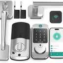 Keyless Entry Door Lock Deadbolt with Handle Set - SMONET Fingerprint WiFi Smart Deadbolt, Digital Remote Control Keypad Bluetooth Alexa Lockset with Auto Lock Code Fob App Silver