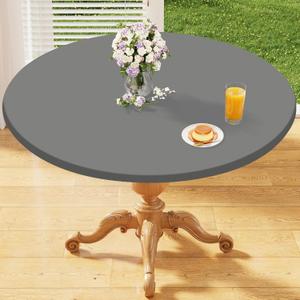 Homing Round Elastic Fitted Tablecloth, Water-Resistant Fabric Tablecloths for 36"-44" Tables, Washable Polyester Table Cover for Picnic, Caming, Dinner, Indoor & Outdoor, Grey