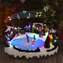 Christmas Village House Figurines Christmas Decor Estatua de la cabaa del Pueblo navideo Home Decoration Snow Globe Display Skating Pond Animated Christmas Theme Park with 8 Music L