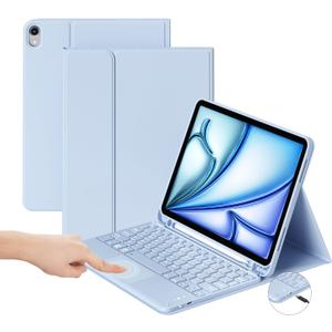 GKABXY Touchpad Keyboard Case for iPad Air 11 Inch 6th Gen (2024), iPad Air 5th/ 4th Gen (2022/ 2020) 10.9 inch, Multi-Touch Trackpad Keyboard Case with Pencil Holder, Bluetooth Keyboard, Sky Blue