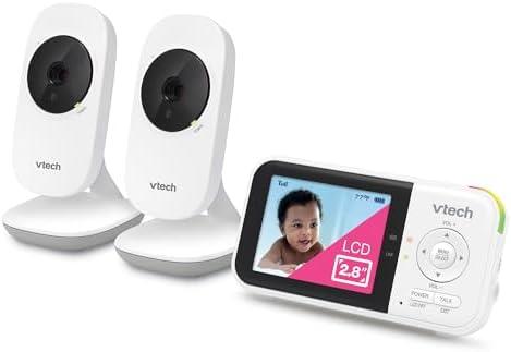 VTech VM819-2 Baby Monitor, 2.8” Screen, 2 Cameras, 1000ft Range, Night Vision, 2-Way Audio, Temperature Sensor, Lullabies, Secured Transmission No WiFi