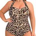 Yonique Plus Size Bathing Suit for Women One Piece Swimsuit Tummy Control Halter Tops for Women Swimwear 20W, Leopard