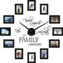 Sratte 3D Large Family Photo Clock Frame Wall Decor, 5 x 3.5 Inch Family Tree Decor, Paper Photo Frame DIY Clock Quote Wall Stickers Kit for Home Office Living Room Bedroom Mother's Day(Black)