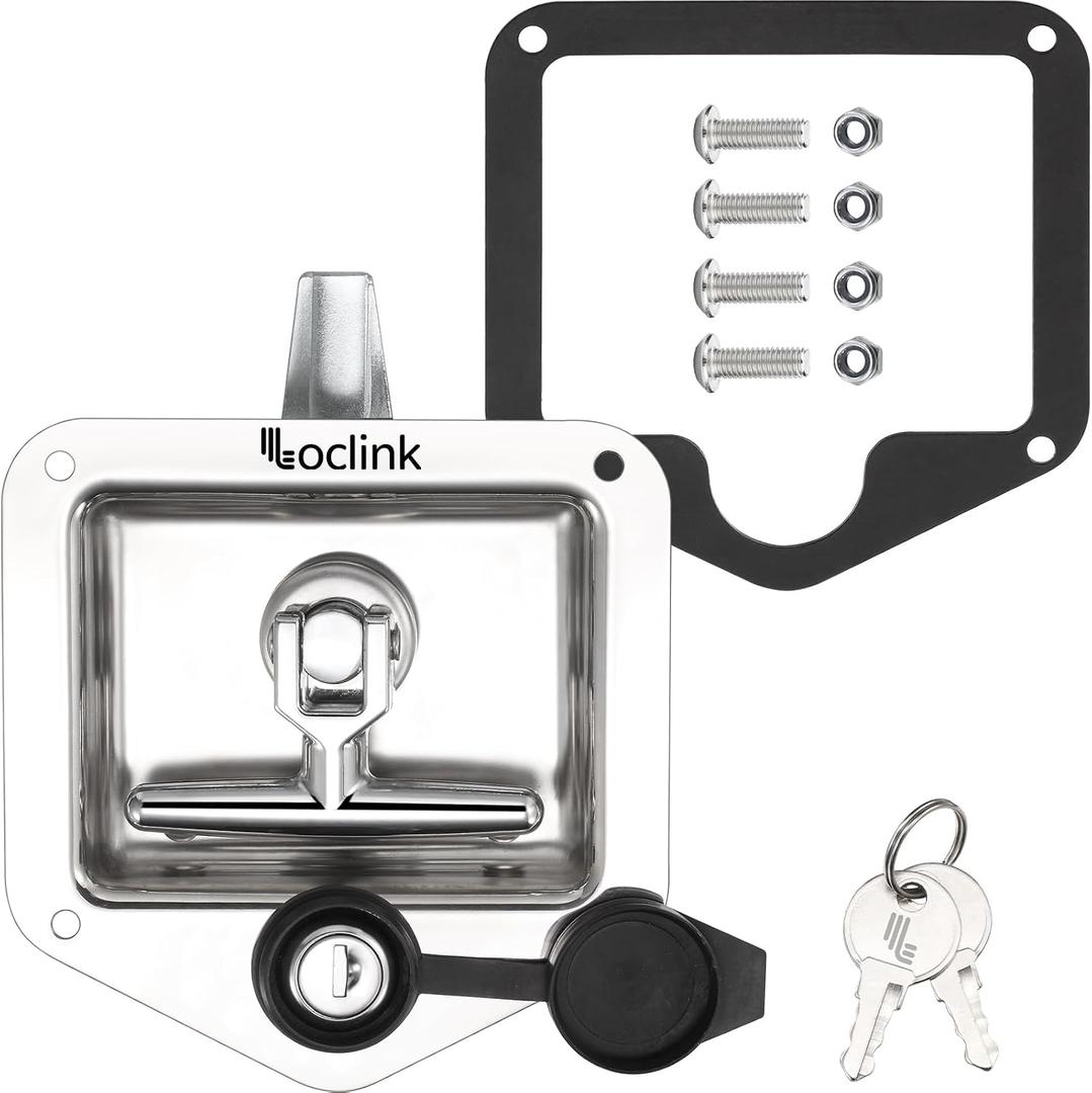 T-Handle Truck Tool Box Latch Replacement kit 304 Stainless Steel Folding Lock with Keys Truck Box Trailer Door RV Camper Storage Box
