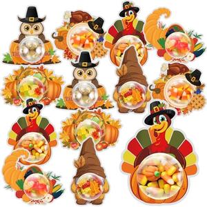 Supervitae 30 Pack Fall Candy Card Thanksgiving Autumn Candy Dome Treat Greeting Gift Card with Clear Plastic Half Ball Dome Chocolate Holder Pumpkin Dwarf for Gift Party Favor Decoration