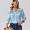 Zeagoo Womens Tops Long Sleeve Satin Silk Button Down Shirts Casual Business Dressy Blouses Fall Clothes (Small, Light Blue)