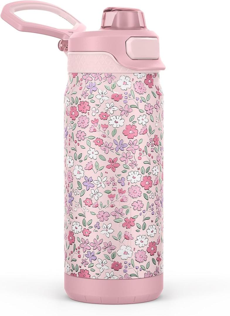 ZULU Powerfill Pro 18oz Kids Stainless Steel Water Bottle with Quick Fill Lid, Triple Wall Vacuum Insulated, Leak Proof Locking Lid, Sip & Chug, Reusable, BPA Free, Dishwasher Safe, Flower Crown