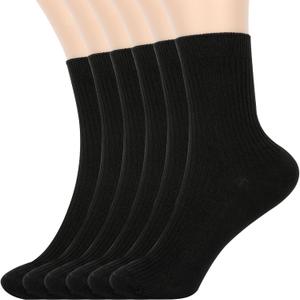 Womens Crew Socks Size 5-9 Cute Casual Athletic Crew Neutral Long Fall Cotton Socks for Women 6 Pack (Black)