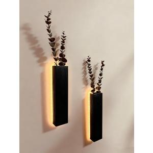 Artificial Eucalyptus with LED Lights Wall Planters Rustic Wall Decor with Lights Fake Vines for Home Decor Bedroom Living Room Bathroom Hanging Vase for Dried Flowers Faux Plants (Black)