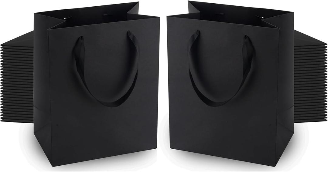 MOXARYSU Black Gift Bags With Handles: 8x5x10 Inch 100pcs Black Paper Bags Medium Bulk For Party Shopping Birthday Wedding (M, 100)