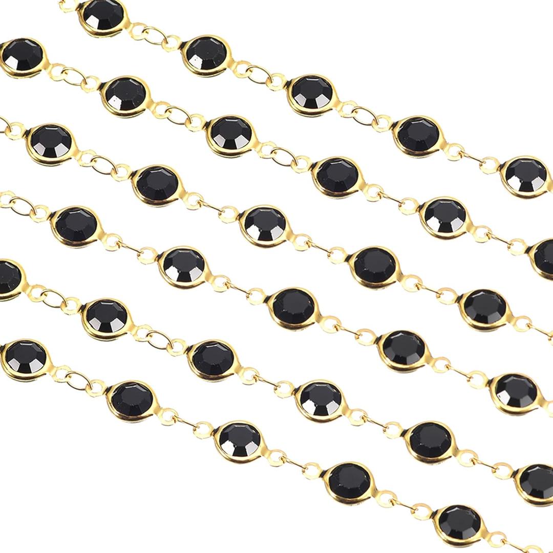 uxcell 2 Yards Black Rhinestone Chain Bulk with Gold Plated Brass Chain for Jewelry Making Craft DIY Bracelet, Necklace, Glass, Shoes, Clothes Decoration (1 Yard for Each Piece)