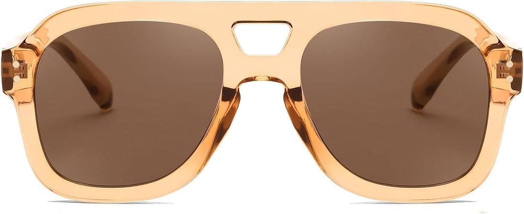 FEISEDY Vintage Aviator Sunglasses Double Bridge Women Men Large Square Thick Frame Trendy Eyewear UV400 B2846