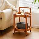Side Table with Wheels, Mid Century Modern Rolling End Table, Solid Wood Round End Table with Detachable Tray, Small Accent Table, Movable Coffee Table Cart(Natural), 15 inches x 15 inches x 26 inches
