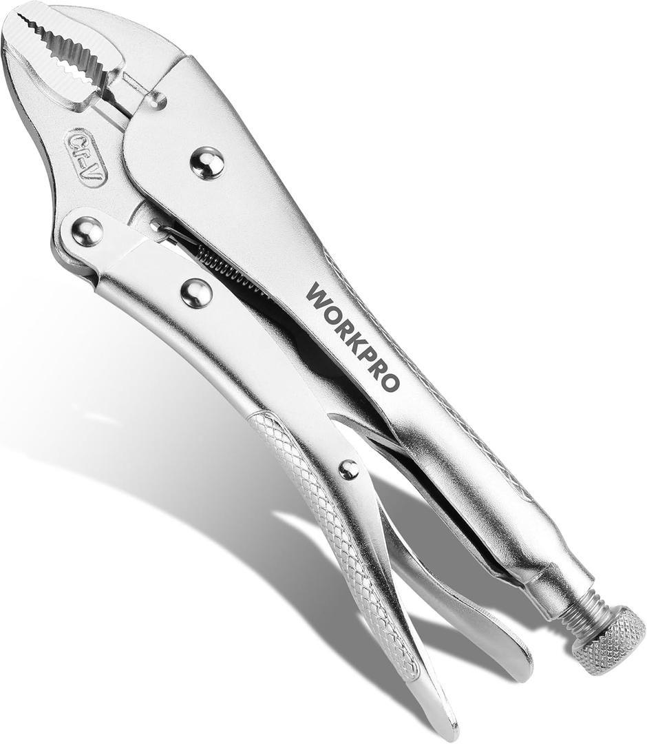 WORKPRO Locking Pliers, 10-inch Curved Jaw Vice Grips pliers, Chromium-Vanadium Steel Locking Pliers with Wire Cutter, Locking Adjustable Vise Grips for Clamping Twisting Welding (10")