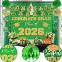 baotongle 18pcs Graduation Decorations Class of Grad Party Decor Pack Congrats Grad Banner and Graduation Backdrop Graduate Centerpieces Hanging Swirls Tissue Pom Poms Paper Flower Set(Green)