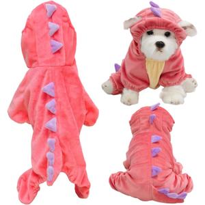 Freebily Funny Dog Dinosaur Costume Halloween Dinosaur Cosplay Warm Apparel for Small Medium Large Pink 2XL