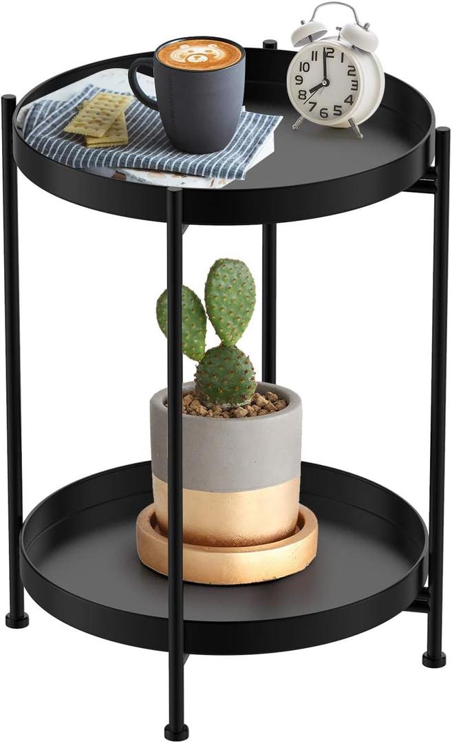 Round Side Table,Black End Table, 15.7 in x 15.7 in x 20.5 in