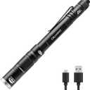 Rechargeable Pen Light Flashlight IP67 Waterproof with Pocket Clip 4-Zoomable, Prefect Pocket Flashlight for Inspection,Work,Repair (1 Pack, Black)