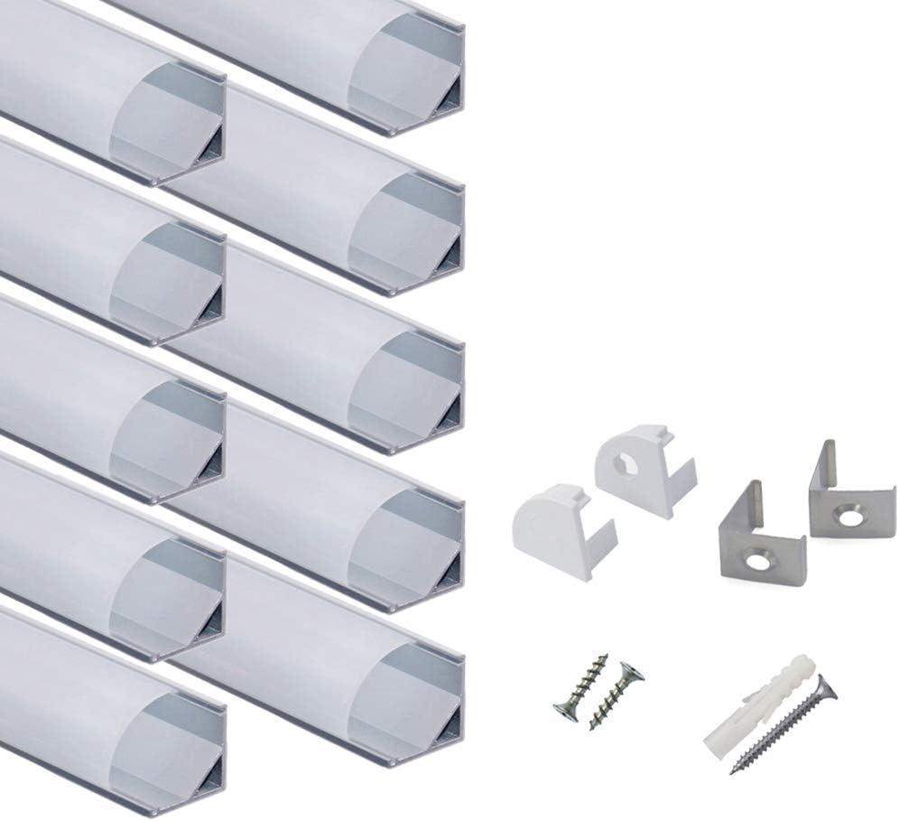 hunhun 10-Pack 3.3ft/1Meter V Shape LED Aluminum Channel System with milky Cover, End Caps and Mounting Clips, Aluminum Profile for LED Strip Light Installations, Very Easy Installation