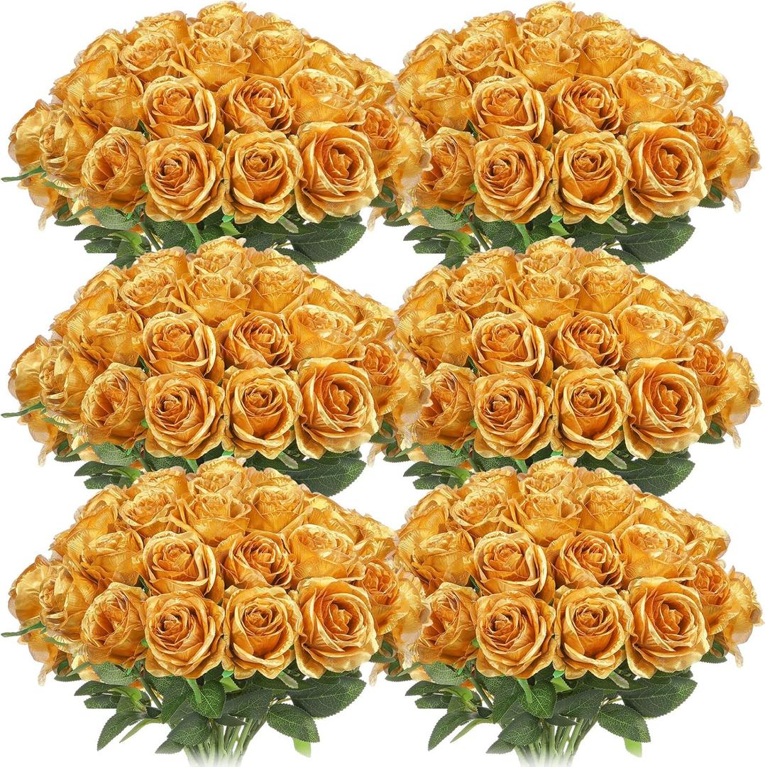 Jexine 50 Pcs Artificial Rose Flower Bulk Realistic Silk Fake Roses with Long Stem Plastic Artificial Flower Bouquet Real Looking for Home Wedding Centerpieces Party Decoration(Gold) Jexine 50 Pcs Artificial Rose Flower Bulk Realistic Silk Fake Roses with Long Stem Plastic Artificial Flower Bouquet Real Looking for Home Wedding Centerpieces Party Decoration(Gold)