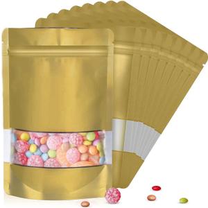 5.5"x7.8" 120pcs Mylar Bags for Food Storage,Smell Proof Bag with Matte Window Resealable Food Storage Bags for Small Business, Stand-up Foil Pouch Packaging Freeze Dried Candy Bag (Gold)