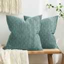 MIULEE Pack of 2 Decorative Burlap Linen Spring Throw Pillow Covers Modern Farmhouse Vintage Pillowcase Rustic Woven Textured Cushion Cover for Sofa Couch Bed 18x18 Inch Azure