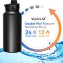 32 oz Insulated Water Bottle with Straw Lid & Wide Mouth Lids, Stainless Steel Sports Water Bottles, Double Walled Vacuum, Leak Proof, Black