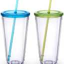 Zukro Clear Acrylic Tumbler with Straw and Lid 32 oz, Double Walled Insulated Reusable Plastic Iced Coffee Cup, To Go Cup Perfect for Parties, Birthdays, Fit in Cupholder, BPA Free, 2 Pack (Blue & Lime)