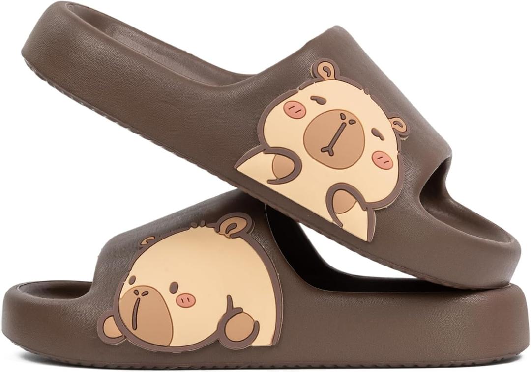 2 x Men's and Women's Capybara Slides,Cute Capybara Slippers for Indoor Outdoor,Non Slip Quick Drying Shower Shoes,Comfort Cloud Slides Sandals (Brown)