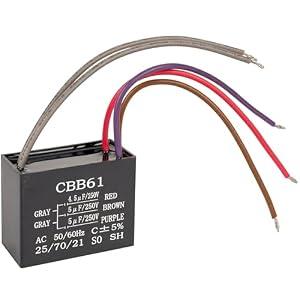 CBB61 4.5uf+5uf+5uf 5-Wire 250V AC Ceiling Fan Capacitor by BlueStars - Pack of 1 - Replacement for Hampton Bay Ceiling Fan - 50/60 Hz - 2 Wires Electrical Power Relay Connecting Capacitor