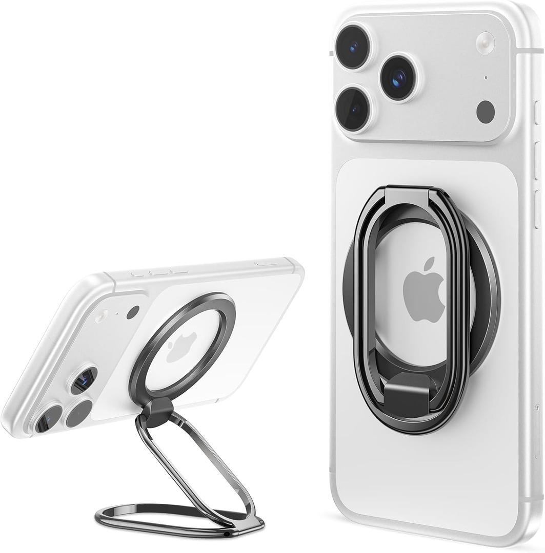 [2025 Upgraded] Mag Safe Phone Ring Holder, SUPERONE Adjustable Magnetic Kickstand & Removable Phone Grip Compatible with Wireless Charging Only for iPhone 17 &16 & 15 & 14 & 13 & 12 Series - Black
