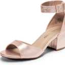 DREAM PAIRS Women's Heeled Sandals, Chunky Heels, Open Toe Heels, Dressy Pumps Sandals (7.5, Champagne/Pearl)