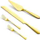Eisinly Cake Cutting Set for Wedding, Elegant Cake Knife and Server Set with Stainless Steel Forks, Cake Cutter and Pie Spatula for Couples Wedding Registry, Engagements, Anniversary, 4 Pcs, Gold