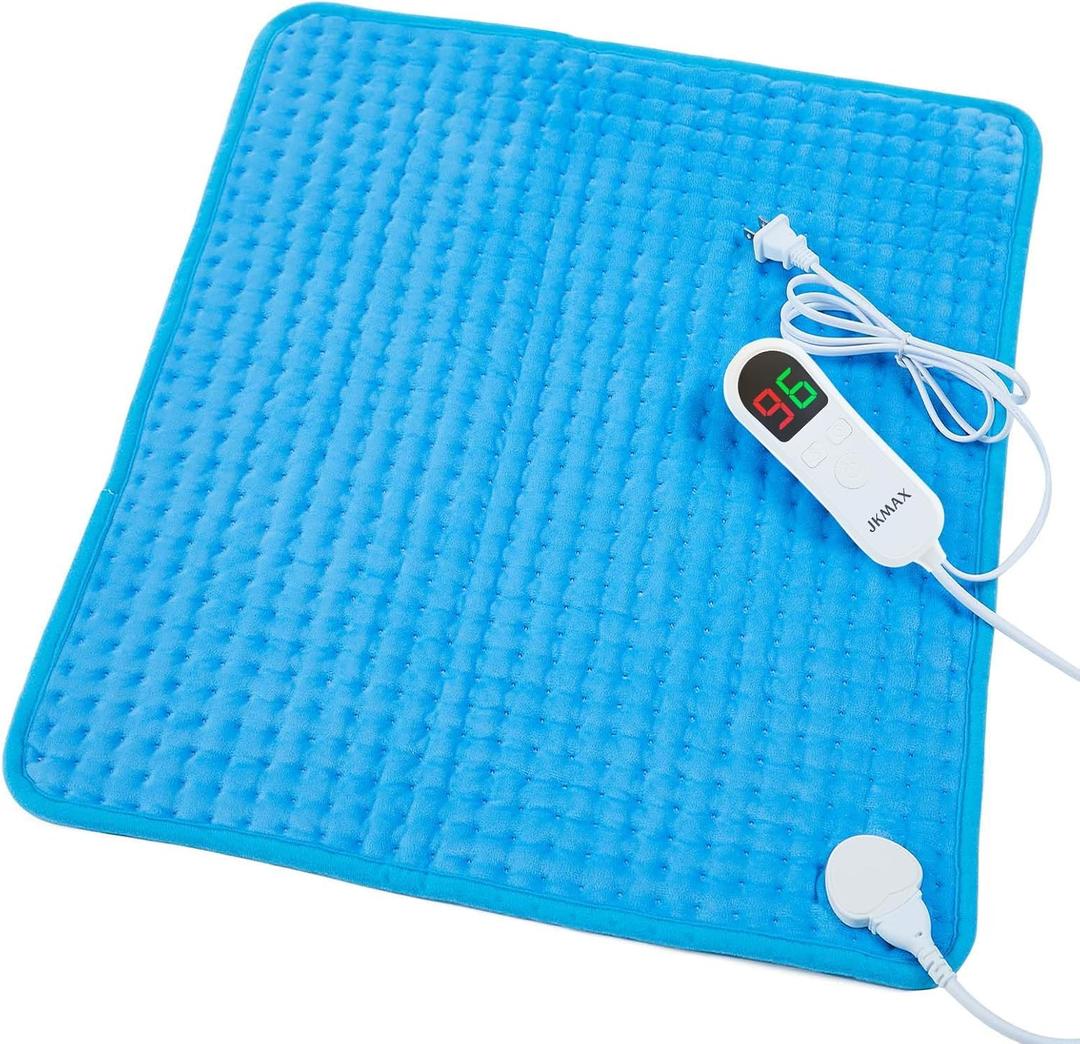 JKMAX Heating Pad for Back Pain & Cramps Relief -XXL Extra Large Heating Pads with Auto Shut Off 10 Heat Settings 6 Level Timer Machine Washable -Moist Heating Pad Electric Heating Pad(20"x 24" Blue) (20x24 Inch)
