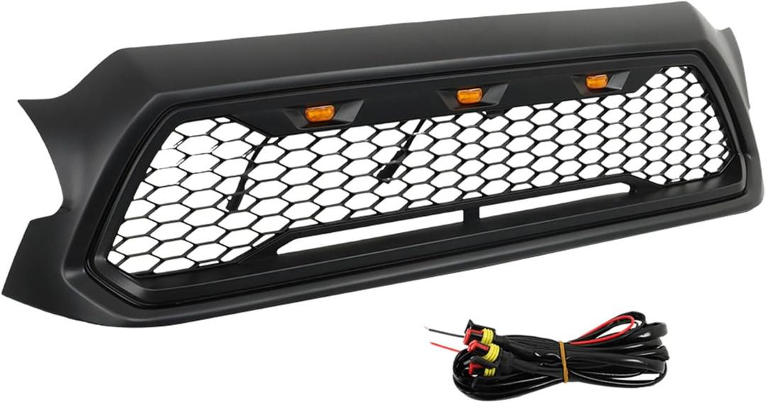 munirater Front Grille Bumper Grill W/Lights Replacement for T-a-c-o-m-a 2012-2015 Matte Black
