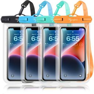 Rynapac IPX8 Waterproof Phone Pouch - 7.5in, 2 Pack Waterproof Phone Case for iPhone 16 15 Pro Max, Galaxy S26 S25+ S24+, Cellphone Dry Bag with Lanyard for Beach Vacation Travel Cruise Essentials ([Black+Green+Blue+Orange])