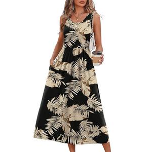WIHOLL Summer Dresses for Women Flowy Casual Midi Dress Beach Vacation Sundresses with Pockets L