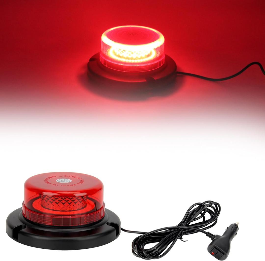 Red Forklift Beacon Strobe Lights, 12-24V 16 Flashing Modes 48 LED with Magnetic Base for Construction Vehicles, Trucks, Golf Carts, Snow Plow (Red, 1Pc)
