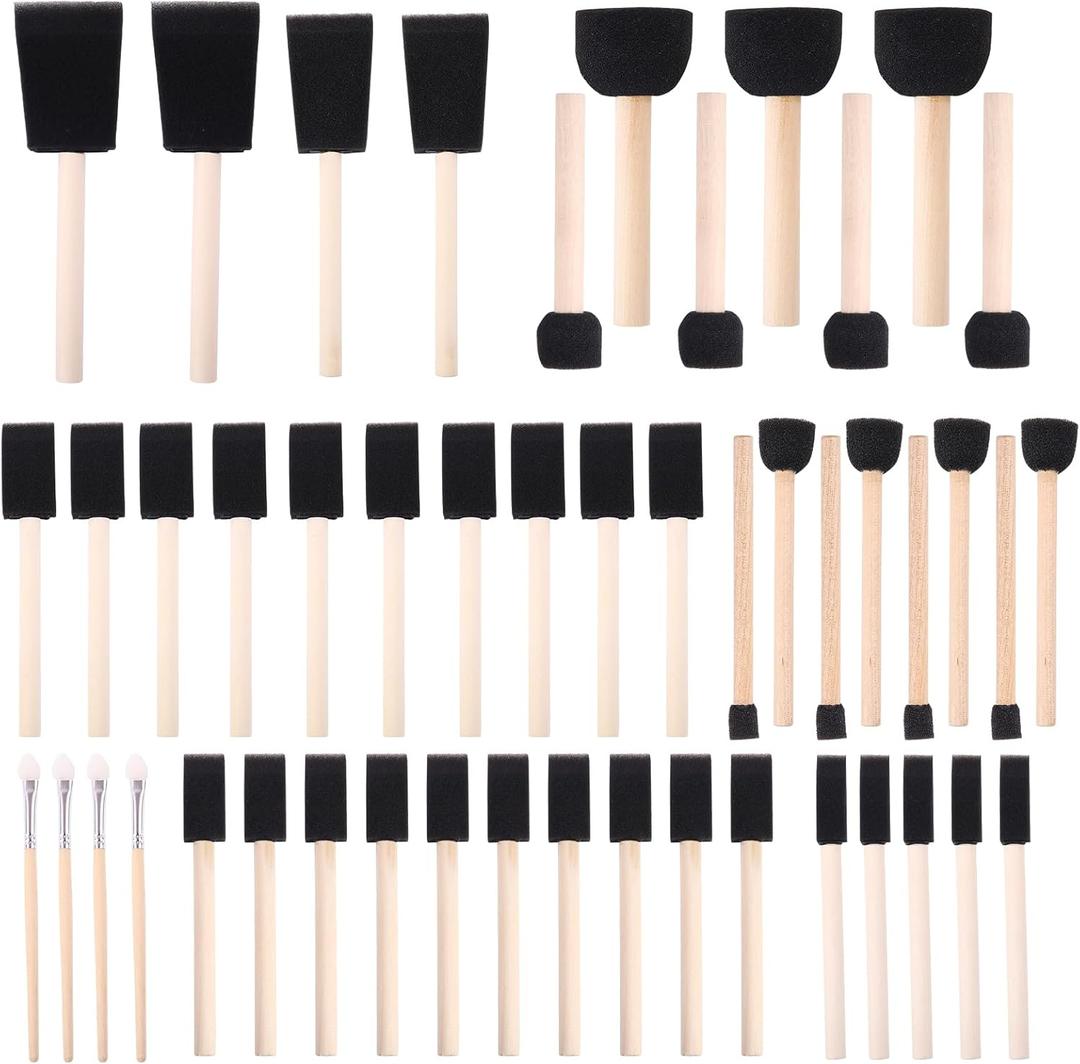 Foam Paint Brushes (48 Pack) 10 Sizes - Paint Sponge - Premium Foam Brushes - Lightweight & Durable - Sponge Paint Brush Assortment Ideal for Painting, Crafting, Acrylics, Stains, Varnishes (Black)